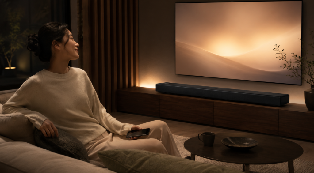 JBLSB580AIOBLKJN CINEMAをBluetoothスピーカーとして音楽再生に使うリビングのイメージ