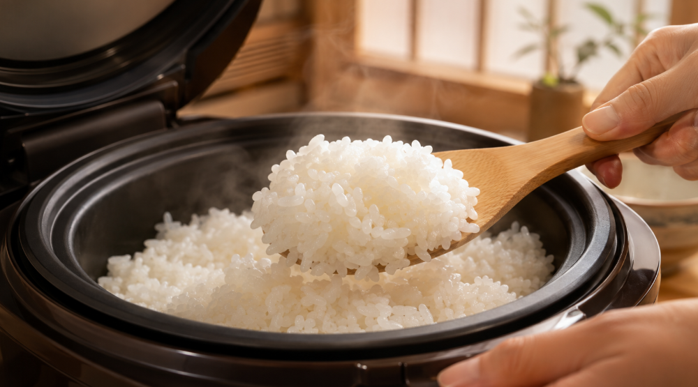 NX-AB10の高火力炊飯をイメージした粒立ちのよい炊きたてご飯