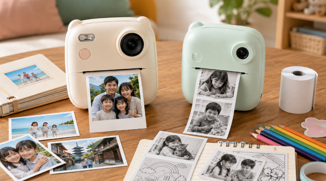 myFirst Insta Luxのカラー写真とCamera Insta 2のモノクロ印刷を比較したキッズカメラ