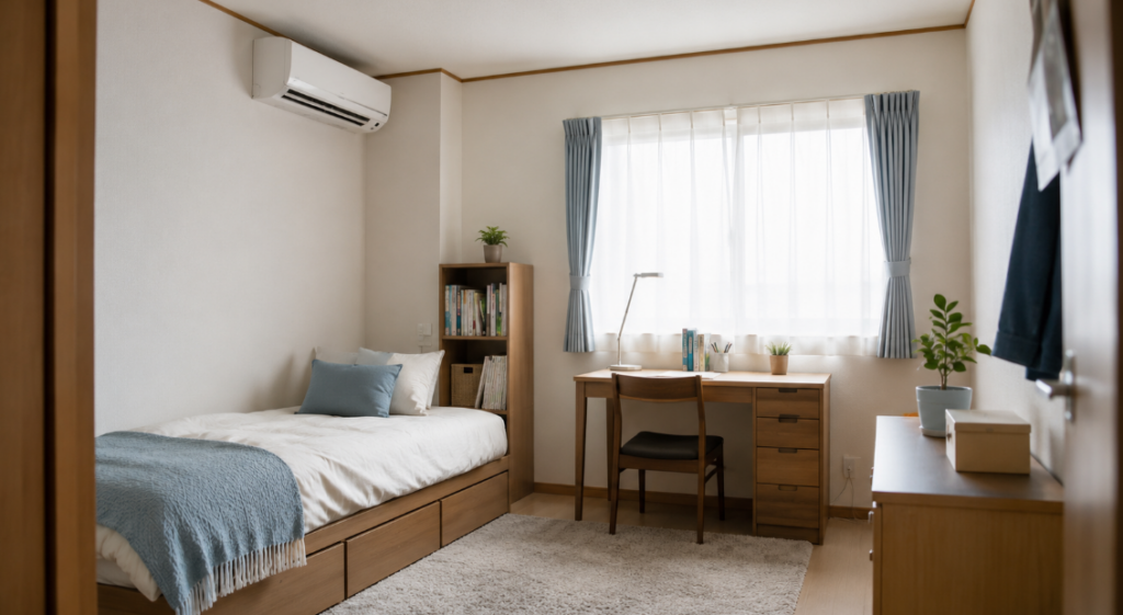 寝室や書斎などのコンパクトな部屋に設置された6畳用エアコン