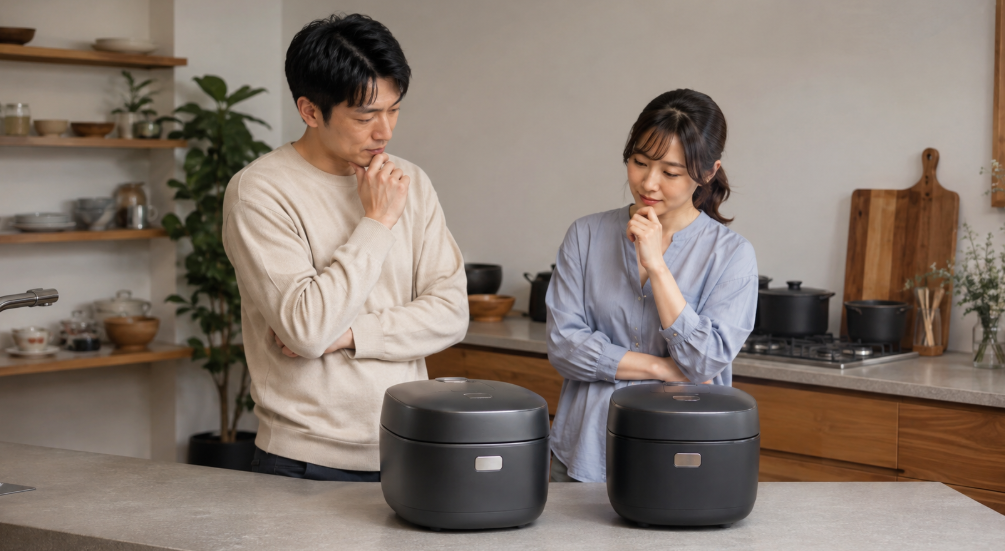 NW-VK10とNW-VJ10のどちらを選ぶかキッチンで比較検討する日本人夫婦