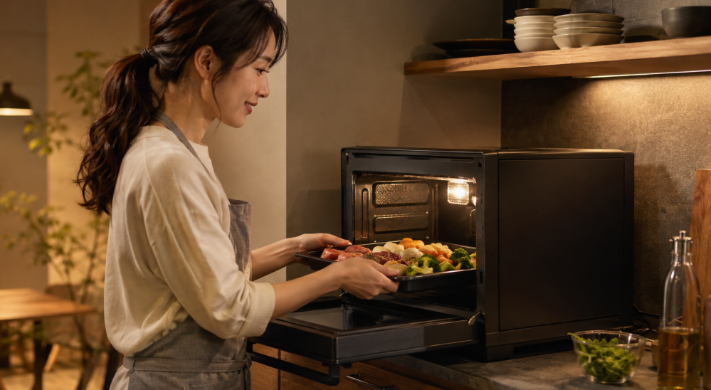 NE-BS6Eのおまかせグリルをイメージした肉と野菜の自動グリル調理