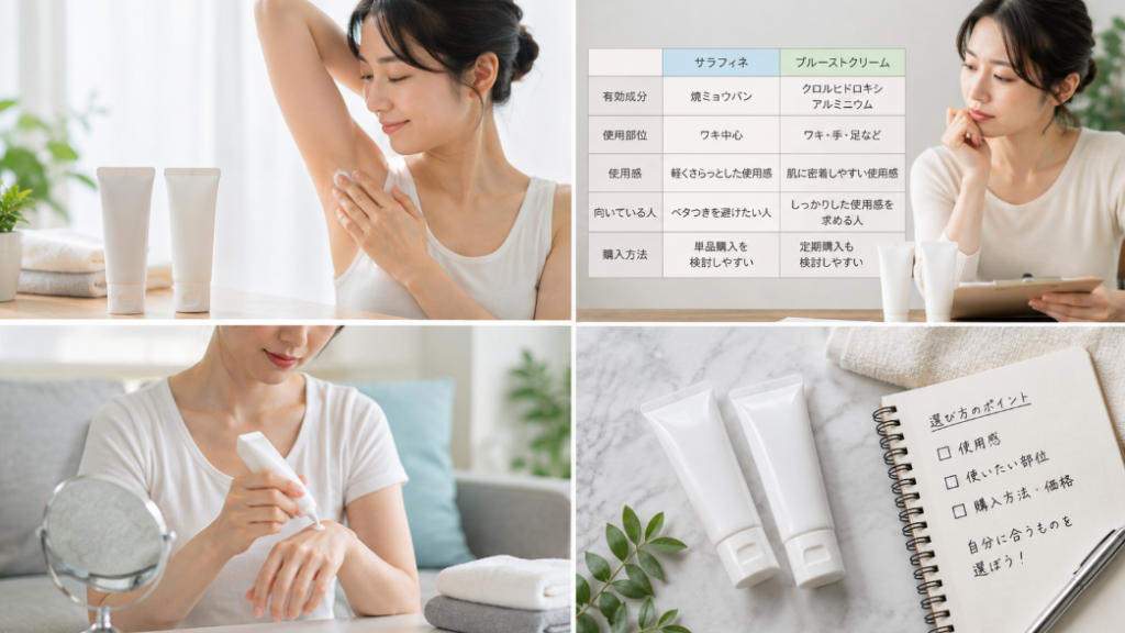 2種類のデオドラントクリームを使用感・使用部位・購入方法から比較して選ぶ女性