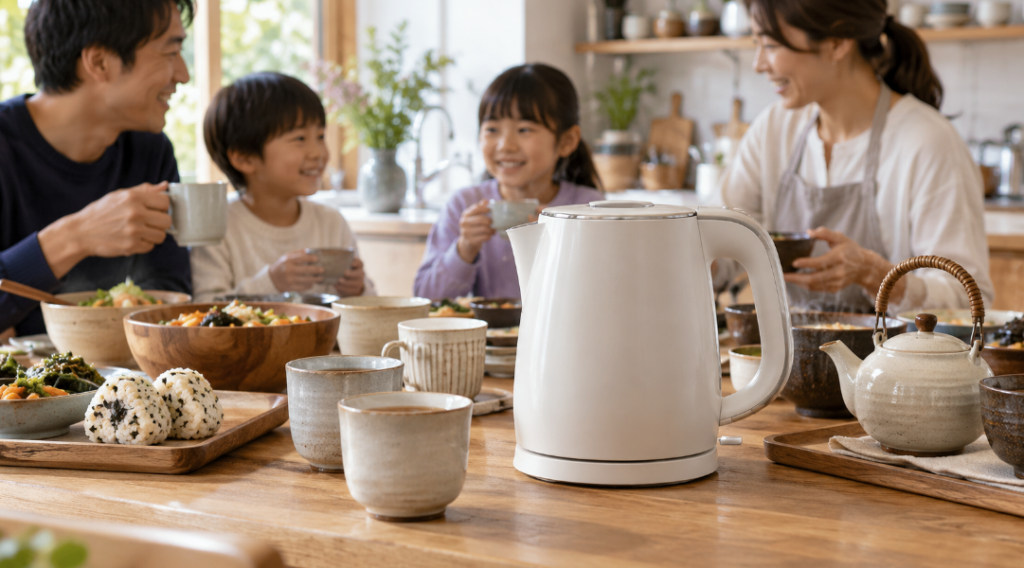 CK-JA10の1.0L容量をイメージした家族分の飲み物や料理に使う電気ケトル