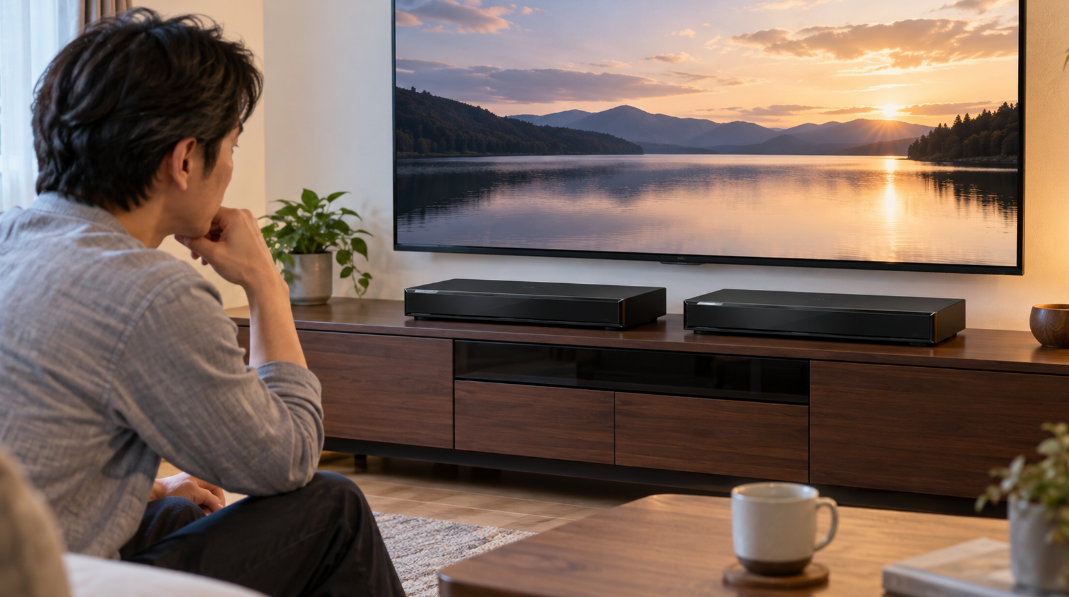 DMR-2X610とDMR-2X603をテレビ前で比較する全自動ディーガのイメージ