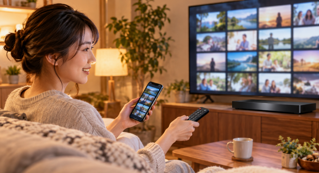 スマホとテレビを使ってDMR-2X610の録画番組を整理・視聴するイメージ