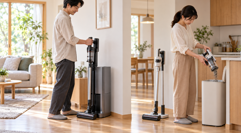 自動ゴミ収集する掃除機とダストボックスを手動で捨てる掃除機の違い