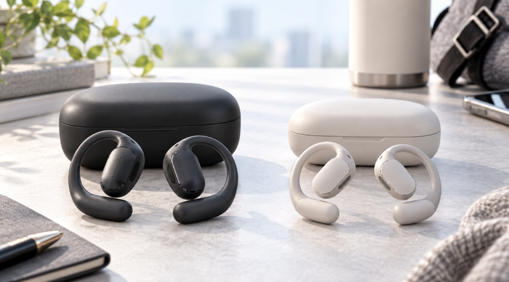 OpenFit Air 2とOpenFit Airの違いを比較する2世代のオープンイヤーイヤホンのイメージ
