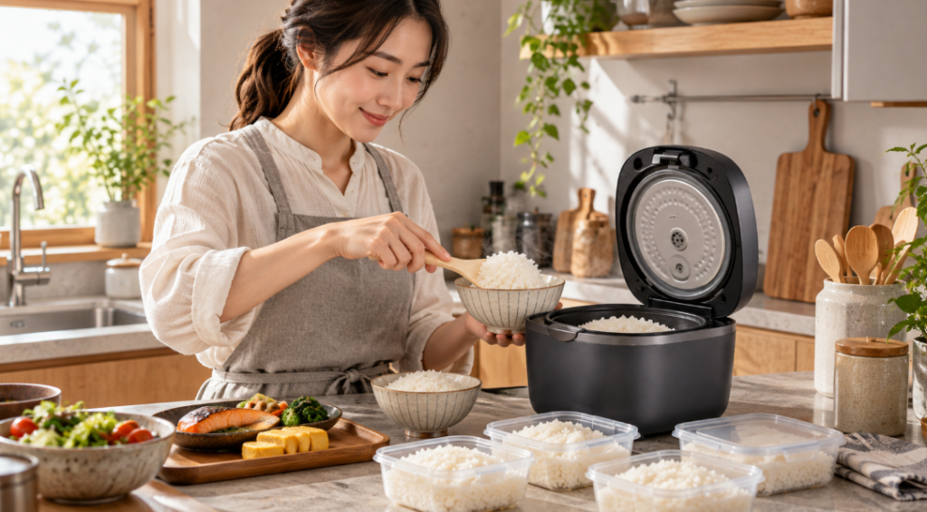 JRI-S100で炊いたご飯を小分けして冷凍保存する日常のイメージ